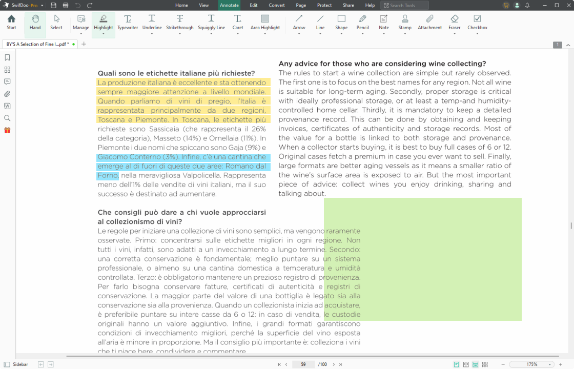 Surligner le texte et la zone d'un PDF